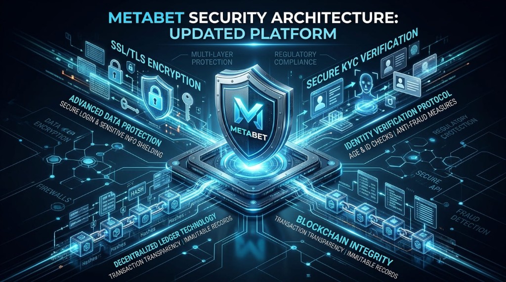 Arquitectura de seguridad Metabet con cifrado SSL y verificación KYC
